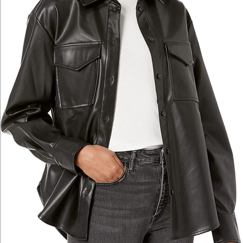 Womens black leather button top